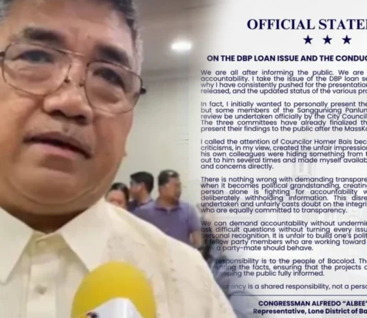 Official statement ni Bacolod City Rep. Albee Benitez angot sa DBP loan issue, malayo sa patag kag kulang sang factual basis suno kay Councilor Homer Bais
