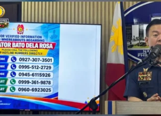 PNP, naglunsyar sang hotlines para tawagan sang may impormasyon tuhoy kay Sen. Bato Dela Rosa PNP, naglunsyar sang hotlines para tawagan sang may impormasyon tuhoy kay Sen. Bato Dela Rosa