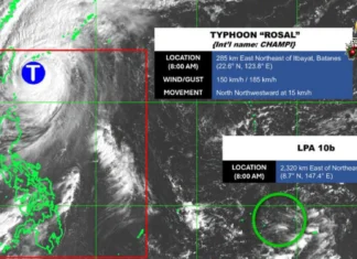 Typhoon Rosal, mas nagahuyang pa antes maggwa sa PAR bwas sa kaagahon; Pila ka lugar, yara gihapon sa Signal No. 2