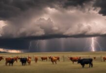 Pimmusay ti maysa a lalaki ken agarup tallo pullo ket uppat a baka, kalpasan a natamaan dagitoy iti kimat sadiay Northern Colorado