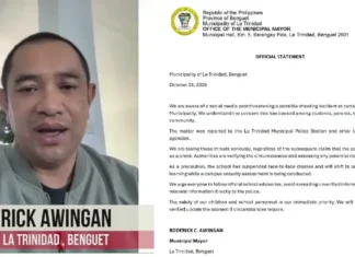 Tatlong araw na suspensiyon ng klase sa ilang paaralan sa La Trinidad, Benguet, inirekomenda matapos ang shooting threat