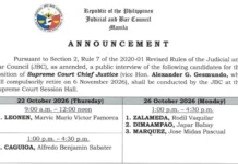 JBC nagbaton sa 5 kandidato sa pagka Chief Justice