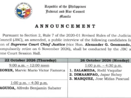 JBC nagbaton sa 5 kandidato sa pagka Chief Justice