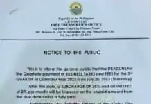 Cebu City Treasurer’s Office gi-awhag ang lokal nga kagamhanan sa dakbayan sa Sugbo nga dili mohuwat sa deadline sa mga business taxes karong tuiga