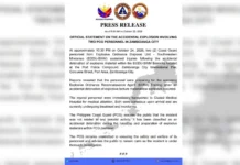 Dalawang tauhan ng PCG, sugatan sa aksidenteng pagsabog ng explosive material sa Zamboanga City