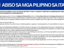 MGA PILIPINO SA ITALY, GIPAHINUMDOMAN SA PAG-AMPING TALIWALA SA MGA DEMONSTRASYON