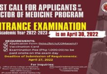 Entrance examination sa mga aplikante sa Doctor of medicine program matigayon sunod semana