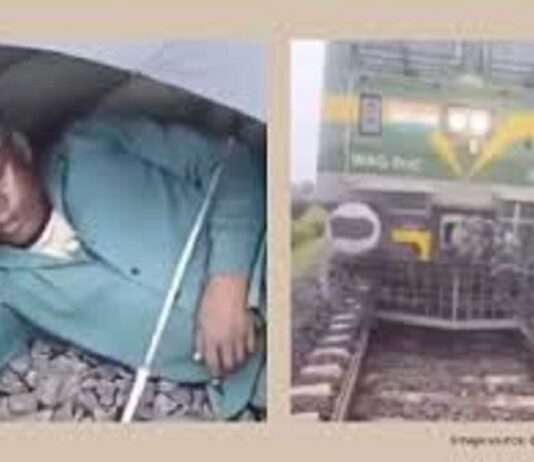Usa ka tren pugsanong gipahunong tungod sa usa ka lalaki nga natulog sa mga riles nga aduna pay payong