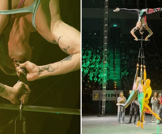 Circus Performer nakapagtala ng Guinness World Record sa pagbuhat gamit ang ngipin habang nakasabit pabaliktad