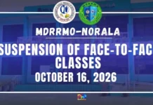Malawakang pagbaha naranasan sa bayan ng Norala; Face-to-face classes sa lahat ng antas, kanselado