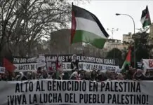 Linibo ka mga pro-Palestinian demonstrators ang nagprotesta sa Madrid, Spain agud ipanawagan ang ceasefire sa Gaza kag utdon ang ano man nga koneksyon sa tunga sang Spain kag Israel