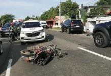 Motorsiklo, wasak matapos nga nag-overtake sa tricycle kag isa pa ka motorsiklo sa Brgy. Baguingin, Tigbauan, Iloilo