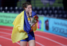 Ukrainian high jumper emosyonal matapos nga magdaog it gold medal sa World Indoor Championships sa Serbia