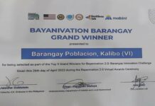 Brgy. council it Poblacion, Kalibo, nakasueod sa Top 5 it Bayanivation Barangay Grand Winner