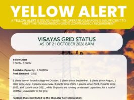 Visayas Grid, igapaidaeum sa yellow alert umpisa alas-5 hasta alas-6 it gabi-i