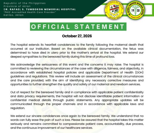 Aklan Provincial Hospital, nangakong sisilipin ang kaso ng nasawing buntis