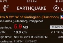 Klase sa Kadingilan, Bukidnon suspendido kasunod sang 5.9 magnitude nga linog