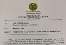 Learning modules distribution sa Tboli, South Cotabato ginpauntat bangud sa naguba nga dalanon tuga sang pagbaha kag pagsaka sang kaso sang COVID-19