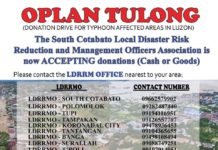 MDRRM Officers sa South Cotabato, nagpanguna sa pagdihon sang programa angot sa pagtanyag sang bulig sa mga nilibo ka mga nabiktima sang pagbaha sa Luzon.