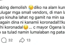 Mga vendors nga naapektuhan sa demolition sa Koronadal City, nagpaabot sang kalain sang buot; Mayor Araquil, nagdepensa