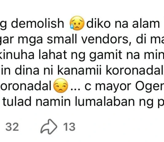 Mga vendors nga naapektuhan sa demolition sa Koronadal City, nagpaabot sang kalain sang buot; Mayor Araquil, nagdepensa