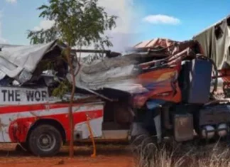 Indi magnubo sa 22 ang patay, 24 ang pilason sa pagbungguanay sang bus kag truck sa Kenya