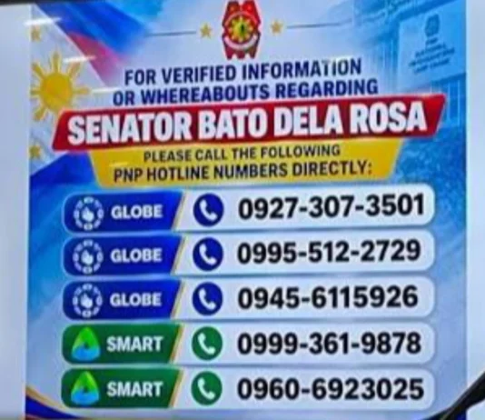 PNP hotline para sa pagpangita kay Senador Bato dela Rosa, nagabaton na sang nagkalain-lain nga impormasyon halin sa publiko nga ginapamatud-an sang mga otoridad