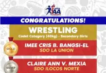 Schools Division of La Union, naitandudo a Best in Wrestling iti kalkalpas a Region I Athletic Association Meet 2024