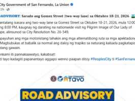 Temporaryo a pannakaiserra ti two-way lane iti Gomez Street ditoy siyudad, maipatungpal manipud October 18 to 21, 2026