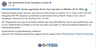Temporaryo a pannakaiserra ti two-way lane iti Gomez Street ditoy siyudad, maipatungpal manipud October 18 to 21, 2026