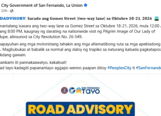 Temporaryo a pannakaiserra ti two-way lane iti Gomez Street ditoy siyudad, maipatungpal manipud October 18 to 21, 2026