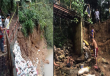 Landslide naitala sa Mobo, Masbate; tulay na tanging daanan ng mga residente nasira