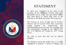 Philippine Embassy sa Singapore, itinangging namimigay sila ng ‘pre-shaded’ ballots ph embassy in singapore