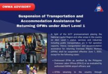 OWWA, sususpendihin ang transportation at accommodation assistance para sa returning Filipino workers epektibo sa June 1 owwa
