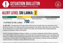 Alerto ng DFA sa mga Pinoy sa Sri Lanka, itinaas na sa Level 2 dfa