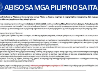 Mga Pinoy sa Italy, pinayuhang mag-ingat dahil sa nakaambang mga demonstrasyon