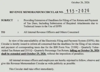 BIR, pinalawig sa Oktubre 29 ang deadline ng paghahain at pagbabayad ng buwis