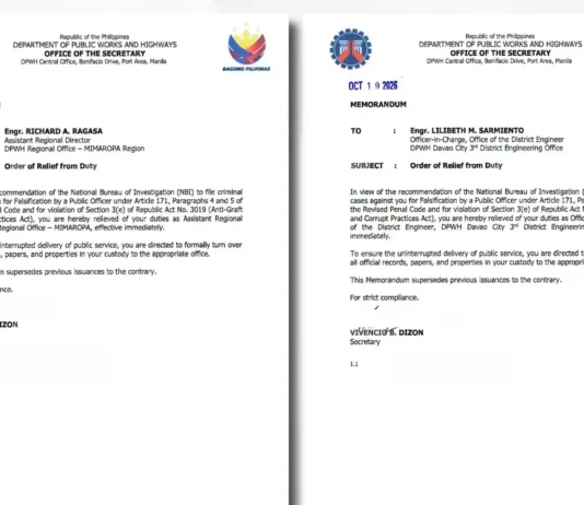 Apat na opisyal ng DPWH, sinibak sa puwesto dahil sa umano’y mga anomalya