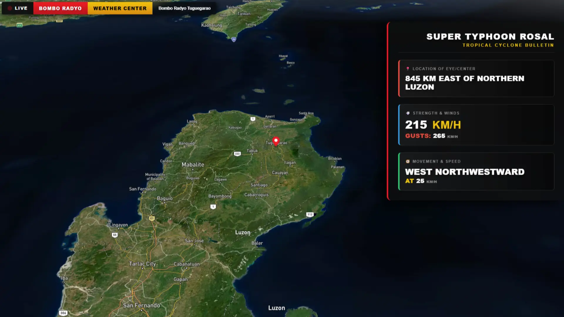 Super Typhoon Rosal, inaasahang hihina na ngayong araw; Signal No. 2, nakataas na sa Batanes