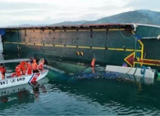 58 sakay ng tumagilid na RoRo vessel sa Quezon, ligtas na nasagip ng PCG