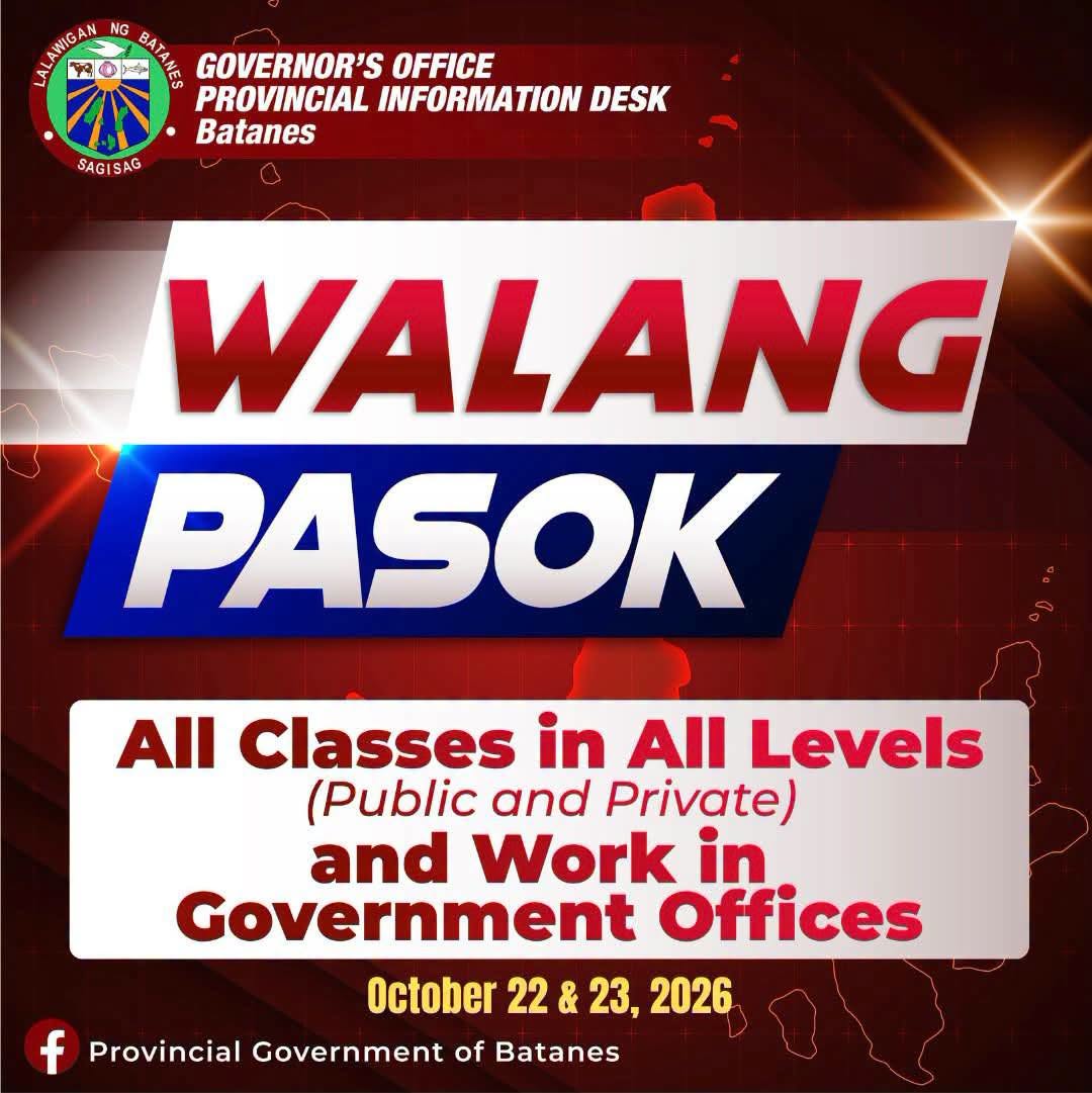 Klase ken trabaho ti gobierno idiay Batanes, suspendido gapu iti Super Typhoon Rosal